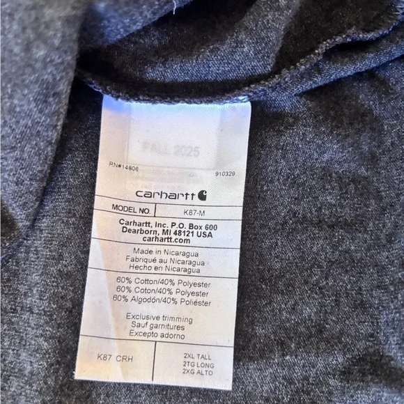 Carhartt Men’s Short Sleeve Pocket Tee Dark Heather Gray 2XLT Tall New - Picture 5 of 5